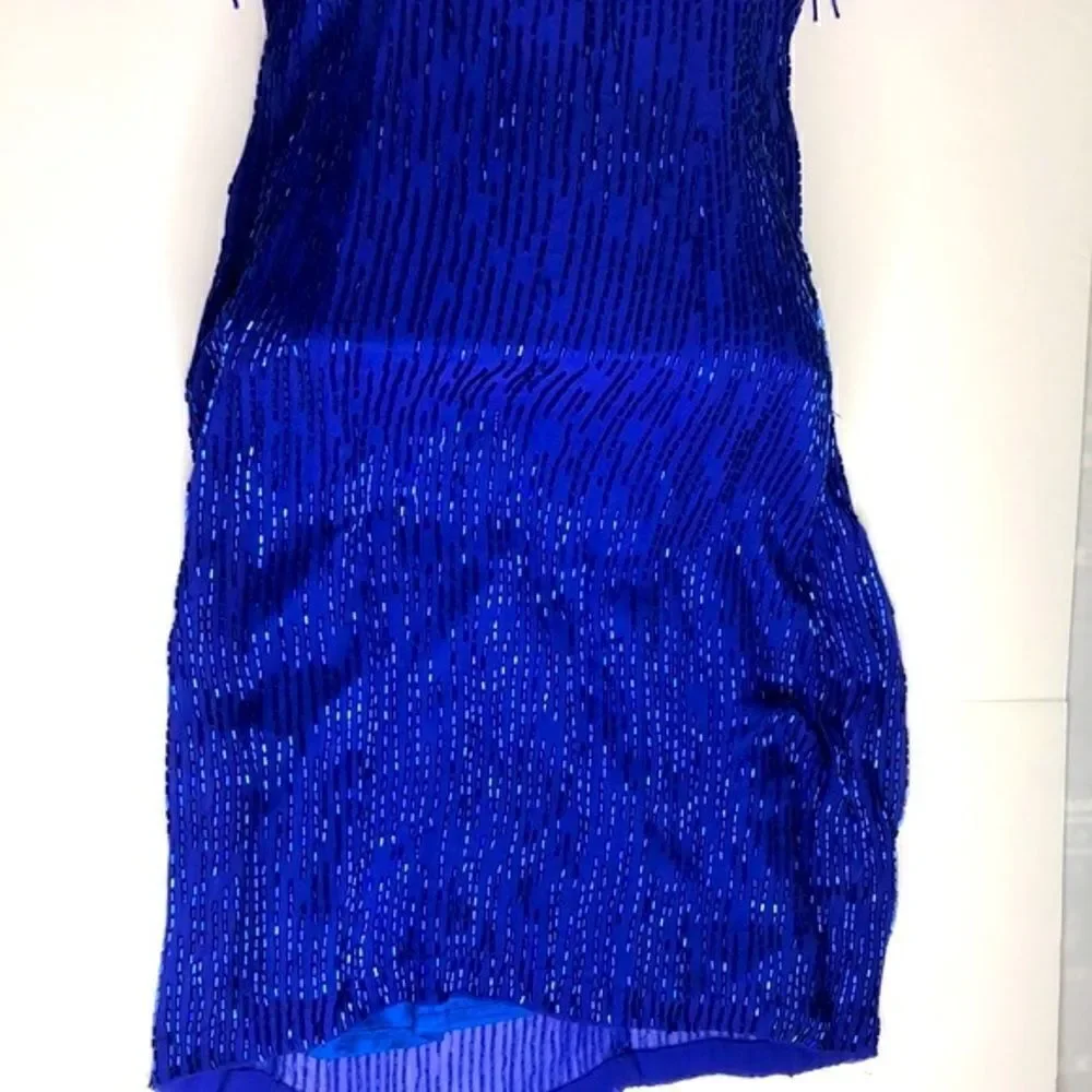 NiteLine by Della Roufogali Blue Silk Beaded Evening Gown Vintage Formal Dress 6